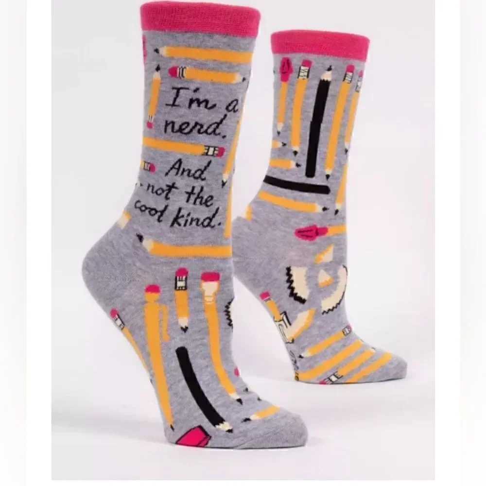 Socks Blue Q Women’s Cotton Crew Nerd Pencils School
